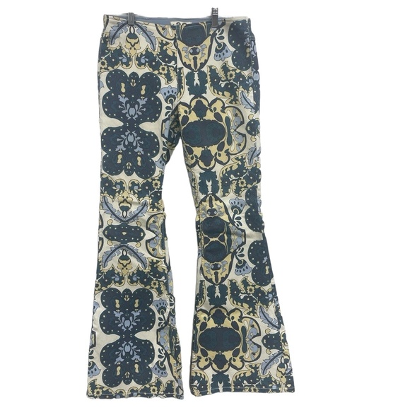 We The Free Blue Neutral Beige Bell bottom Denim Stretch Pattern Flared Pant 29 - Picture 1 of 15